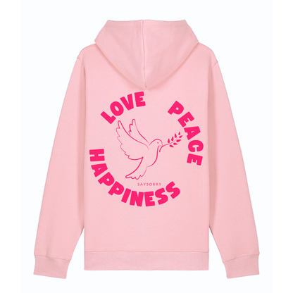 Organic unisex Hoodie »Love Peace Happiness« vorne bestickt, hinten bedruckt