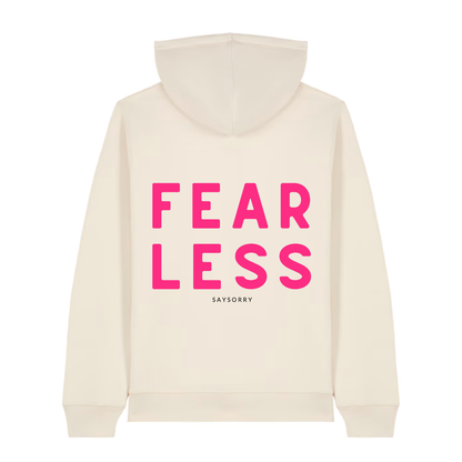 100% Organic unisex Hoodie in vielen Farben »Fearless«, hinten bedruckt, vorne hochwertig bestickt