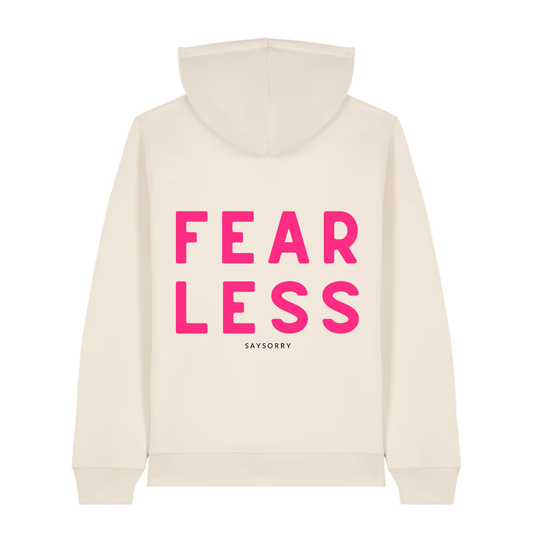 100% Organic unisex Hoodie in vielen Farben »Fearless«, hinten bedruckt, vorne hochwertig bestickt