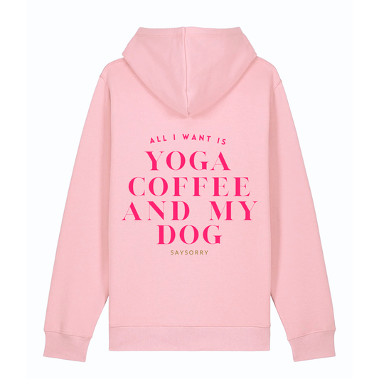 100% Organic unisex Hoodie in vielen Farben »All I need is Yoga Coffee and my Dog«