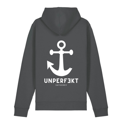 Organic Unisex Hoodie »unperfekt mit Anker« vorne bestickt & hinten bedruckt