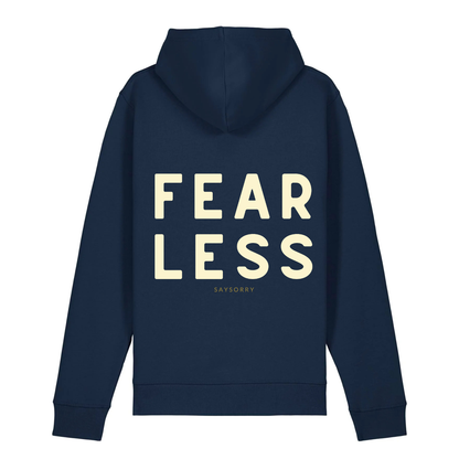 100% Organic unisex Hoodie in vielen Farben »Fearless«, hinten bedruckt, vorne hochwertig bestickt