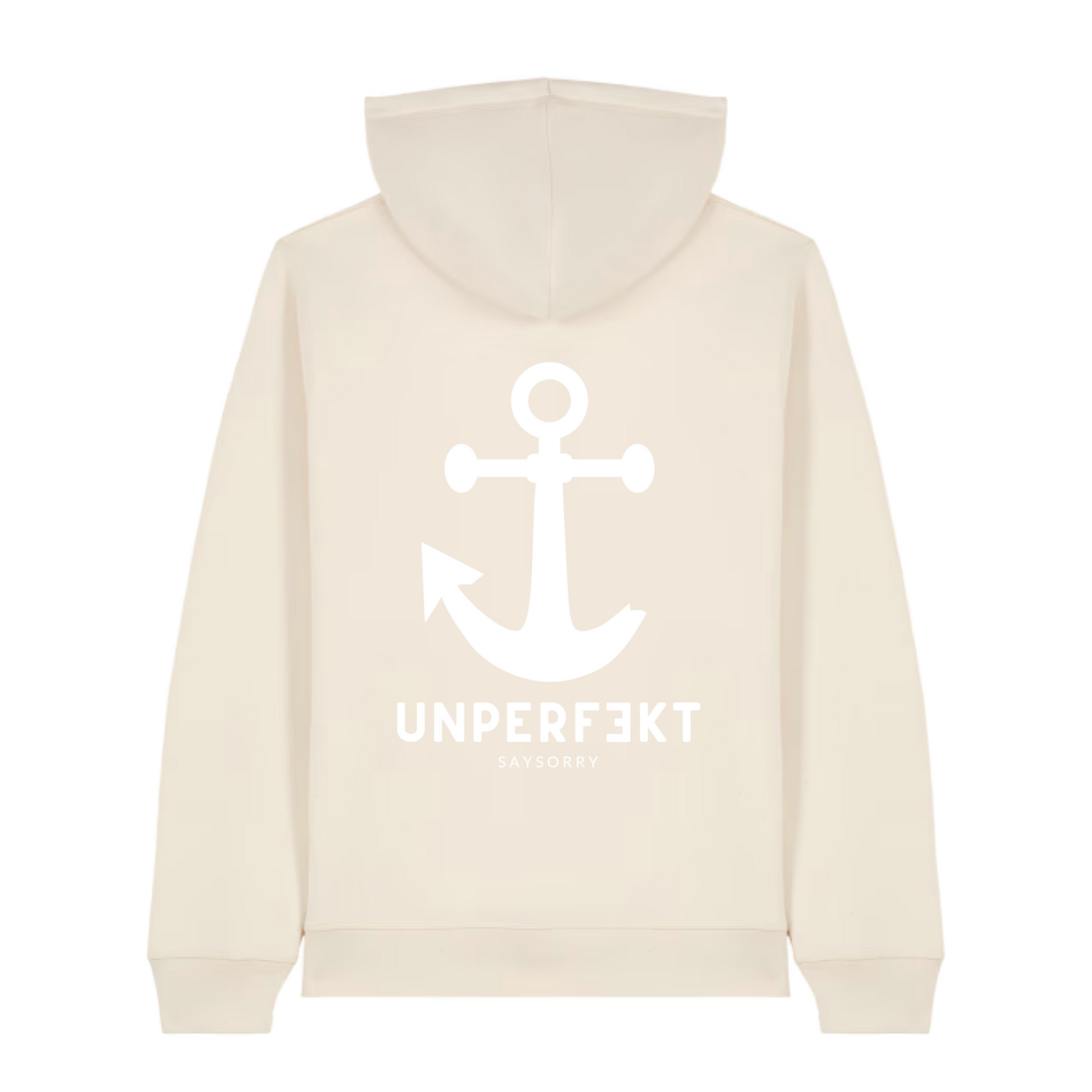 Organic Unisex Hoodie »unperfekt mit Anker« vorne bestickt & hinten bedruckt