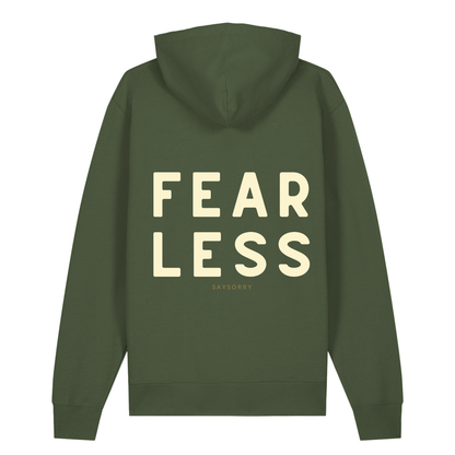 100% Organic unisex Hoodie in vielen Farben »Fearless«, hinten bedruckt, vorne hochwertig bestickt