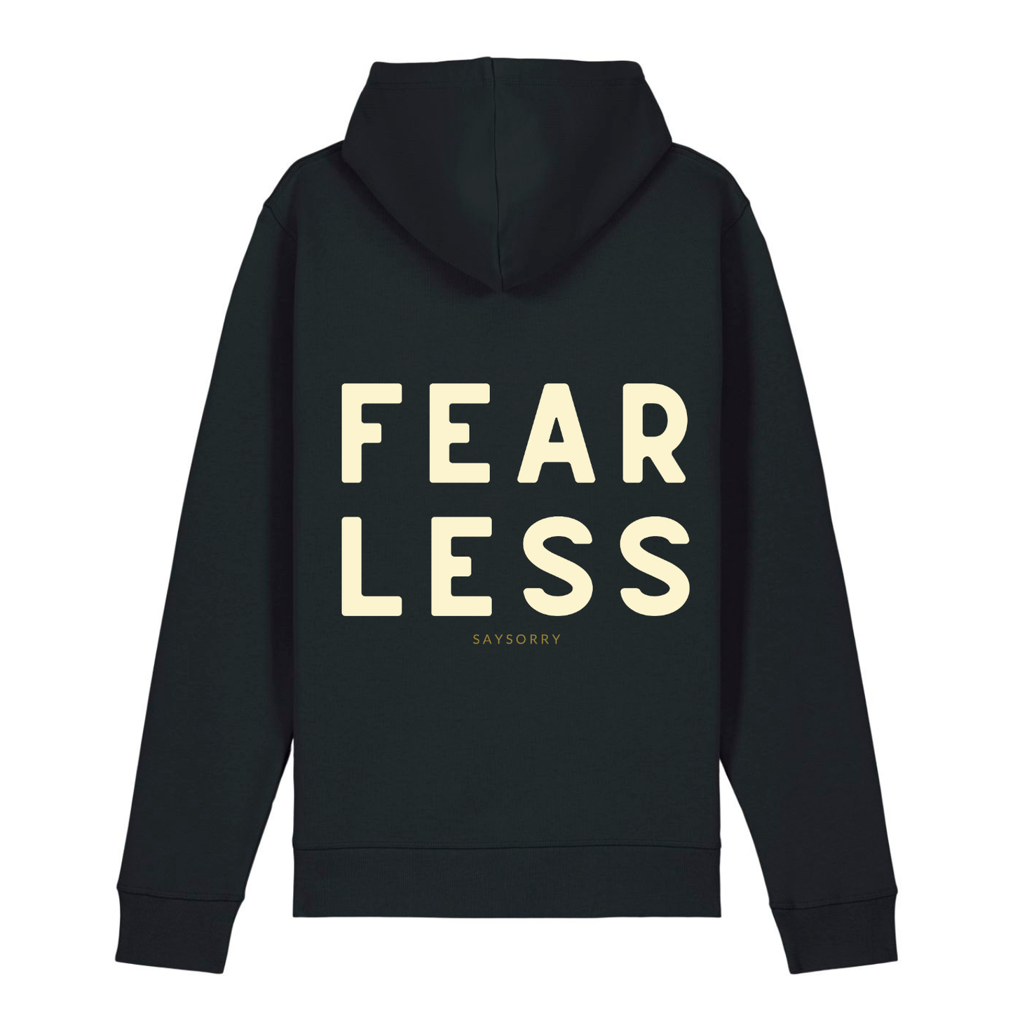 100% Organic unisex Hoodie in vielen Farben »Fearless«, hinten bedruckt, vorne hochwertig bestickt