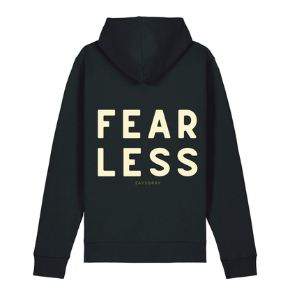 100% Organic unisex Hoodie in vielen Farben »Fearless«, hinten bedruckt, vorne hochwertig bestickt