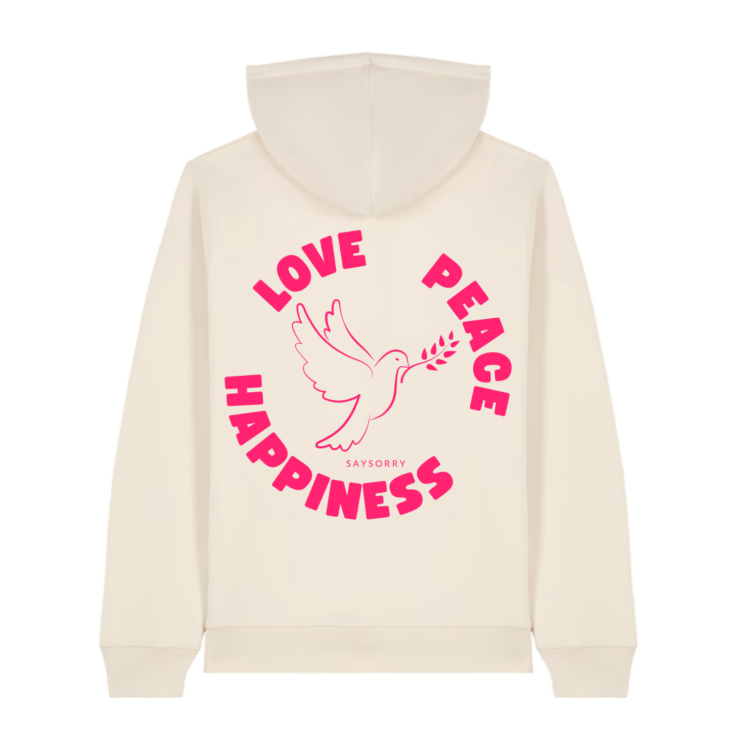 Organic unisex Hoodie »Love Peace Happiness« vorne bestickt, hinten bedruckt
