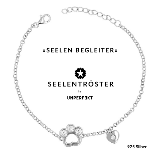 »Seelen Begleiter« 925 Silber Pfote und Herz Seelentröster-Armband mit Zirkoniabesatz