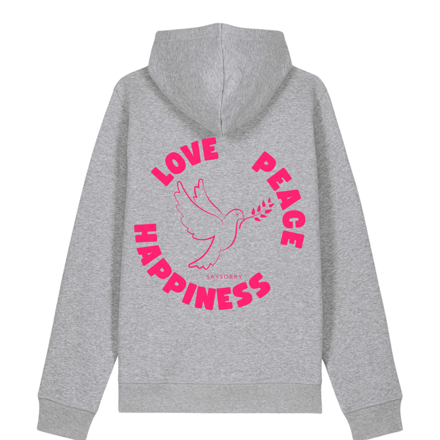 Organic unisex Hoodie »Love Peace Happiness« vorne bestickt, hinten bedruckt