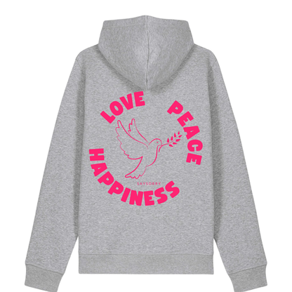Organic unisex Hoodie »Love Peace Happiness« vorne bestickt, hinten bedruckt