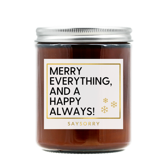 »Merry Everything and a happy always« handgegossene Xmas-Duftkerze in edler Geschenkschachtel