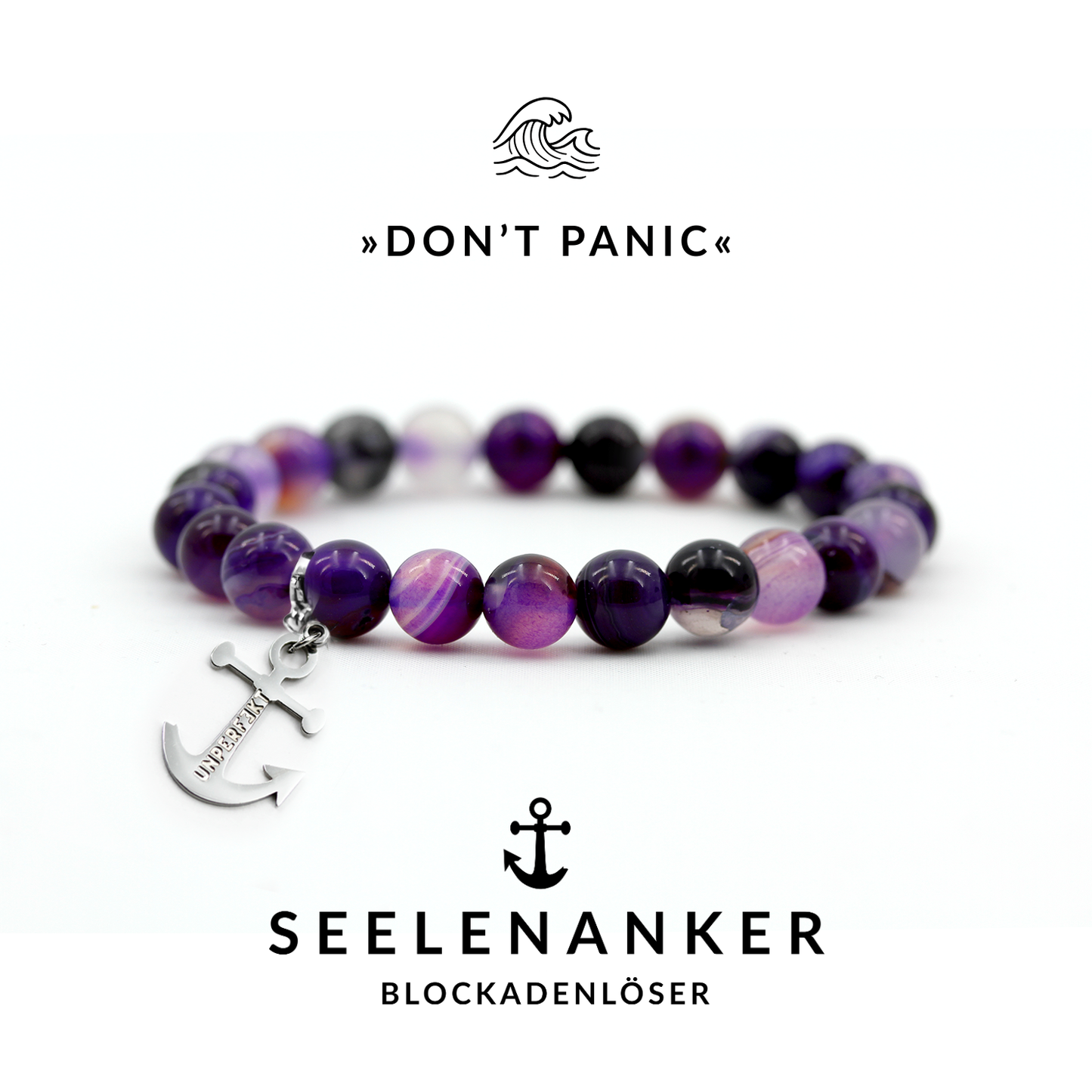 Seelenanker »Don’t Panic« Blockadenlöser-Armband aus echten Achat-Perlen