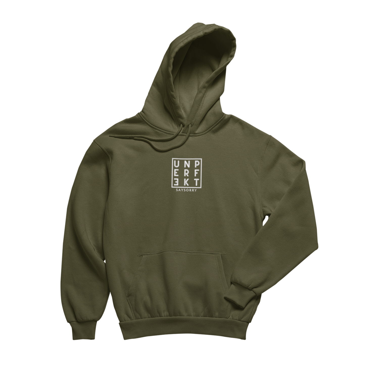 100% Organic unisex Hoodie in vielen Farben »Unperfekt Quadrat« vorne bestickt & hinten bedruckt