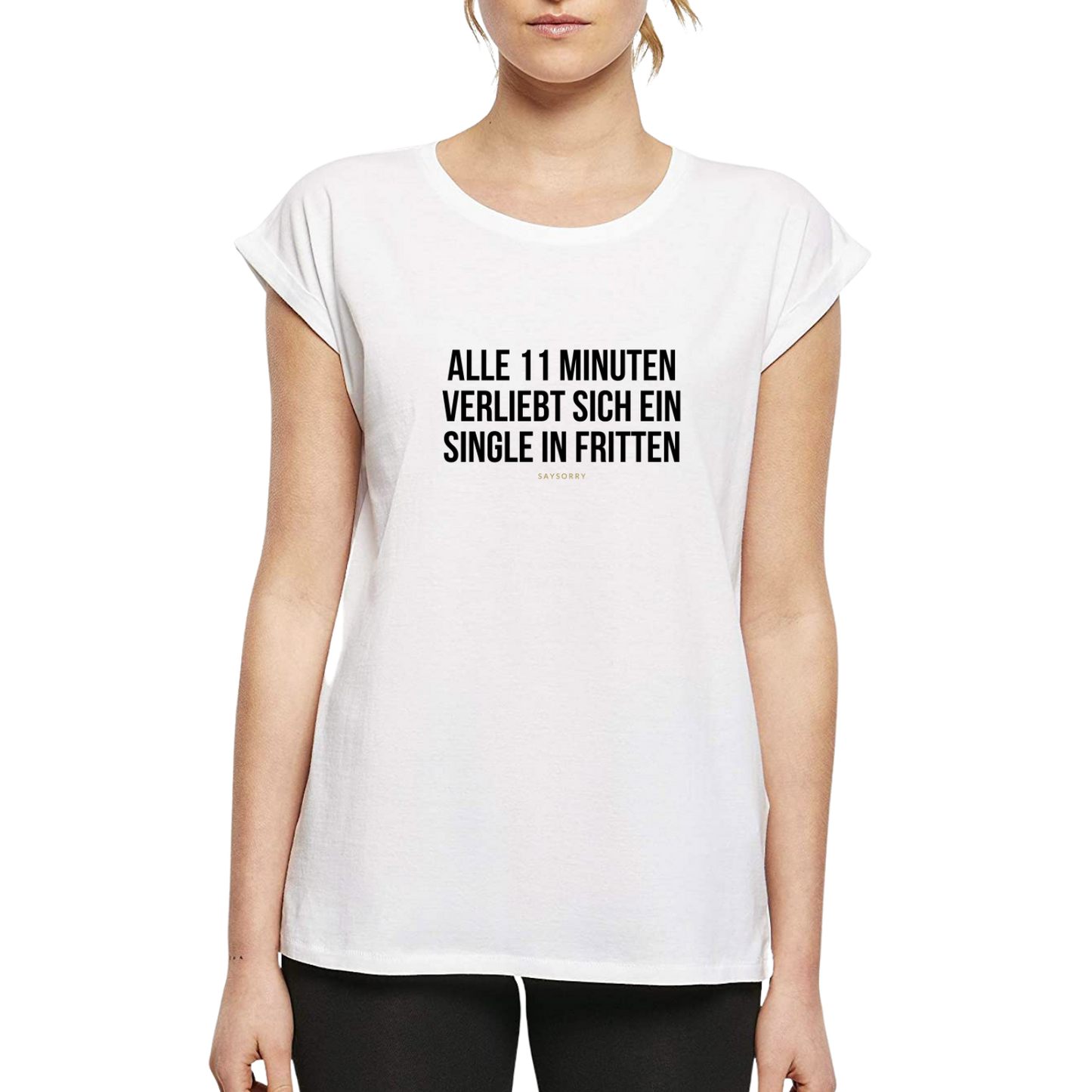 Organic Alle-Größen-Shirt weiss »Alle 11 Minuten verliebt sich ein Single in Fritten«