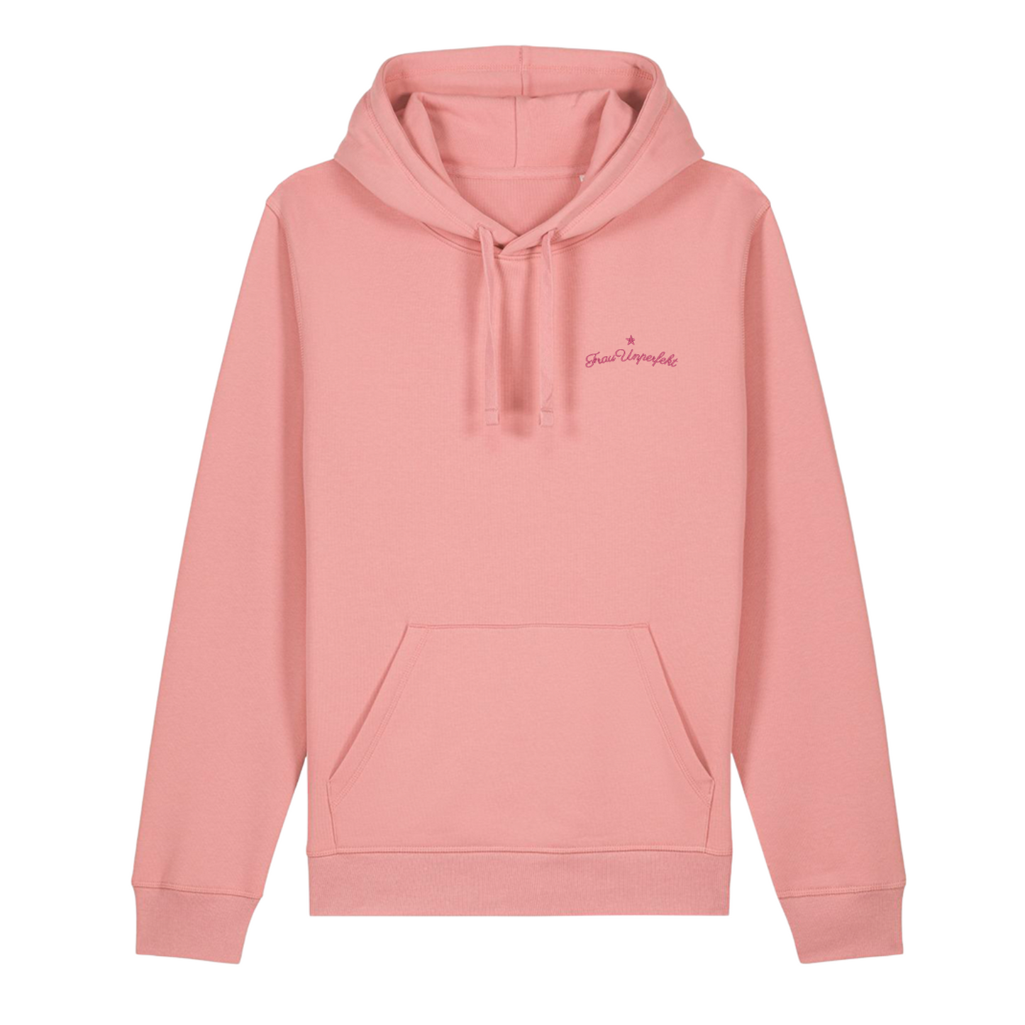 100% Organic unisex Hoodie »Frau Unperfekt« hochwertig in Pink bestickt