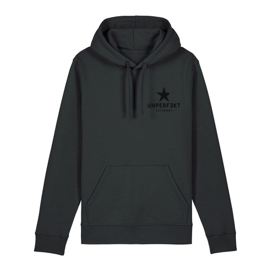 Black Edition: Organic unisex Hoodie »unperfekt mit Stern vorne bestickt & hinten bedruckt«