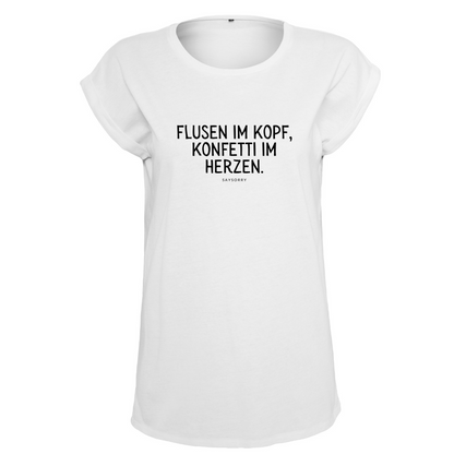 Organic Alle-Größen-Shirt weiss »Flusen im Kopf, Konfetti im Herzen«