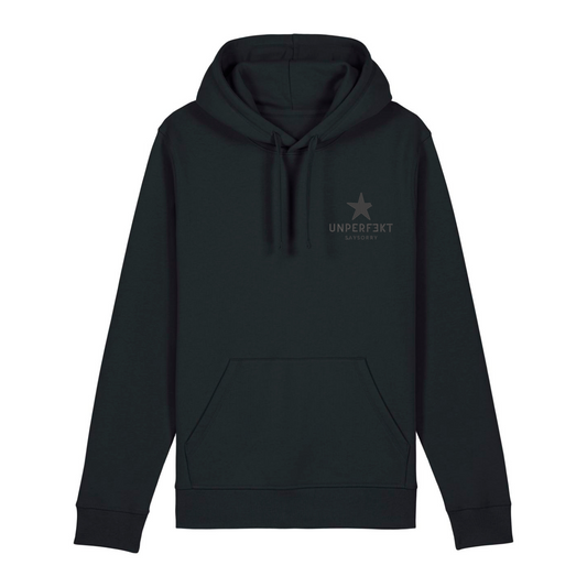 Anthrazit Edition organic unisex Hoodie »unperfekt mit Stern vorne bestickt & hinten bedruckt«