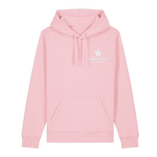 Organic unisex Hoodie »Unperfekt Pastell Pink & Blue« vorne bestickt hinten bedruckt