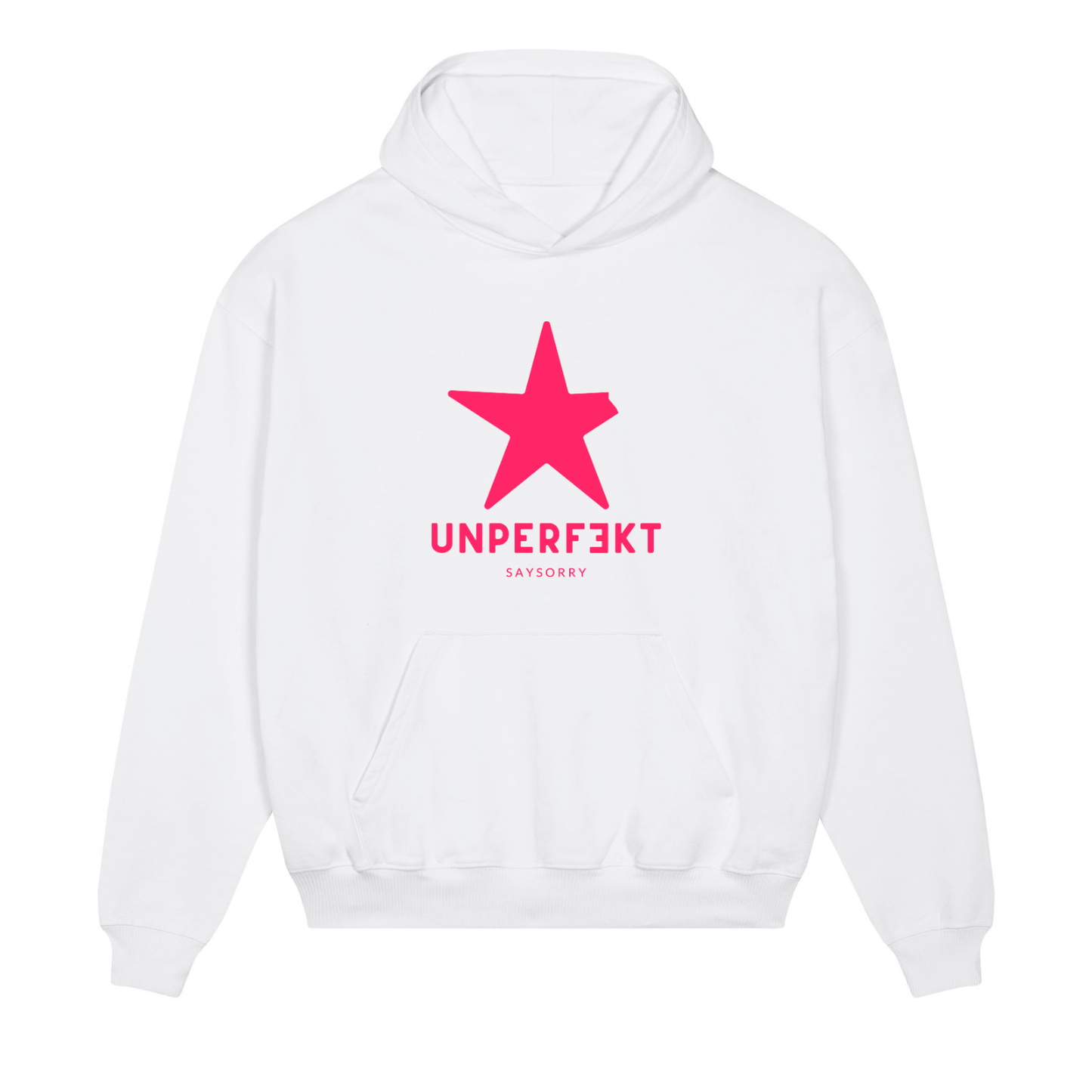 Premium Hoodie 100% Organic Unisex »Unperfekt Pink-Edition« hochwertig bestickt und bedruckt