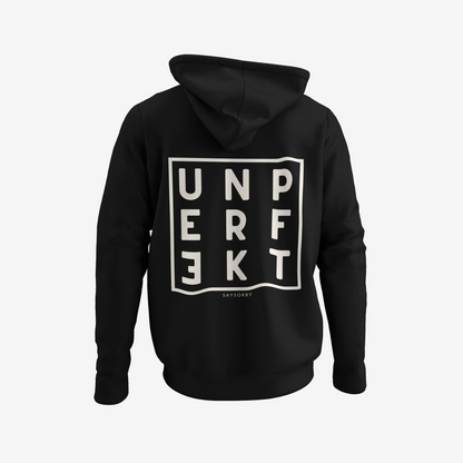 100% Organic unisex Hoodie in vielen Farben »Unperfekt Quadrat« vorne bestickt & hinten bedruckt