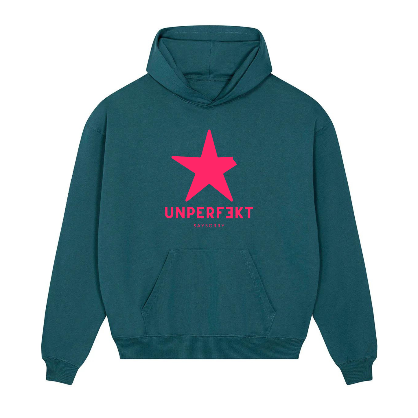 Premium Hoodie 100% Organic Unisex »Unperfekt Pink-Edition« hochwertig bestickt und bedruckt