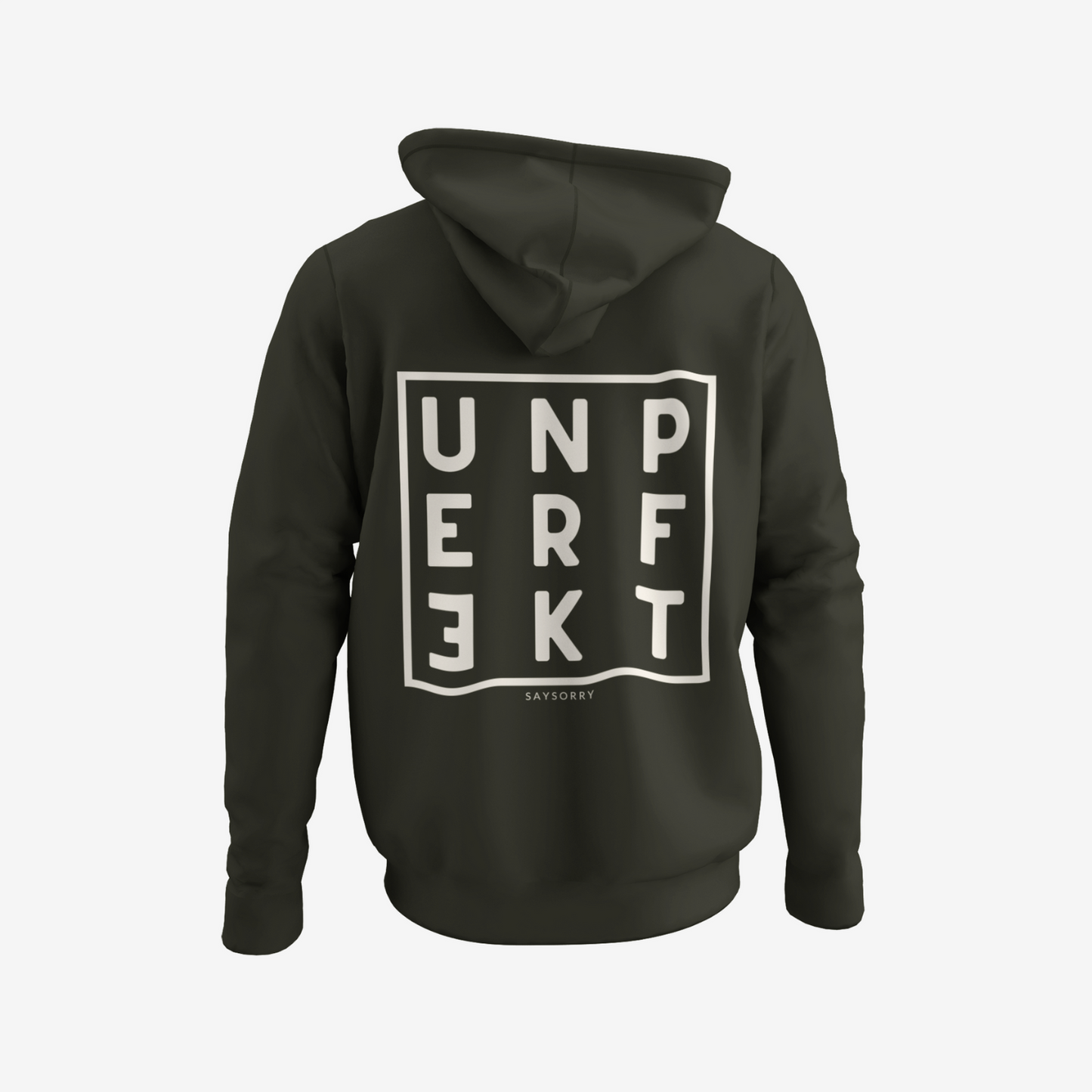 100% Organic unisex Hoodie in vielen Farben »Unperfekt Quadrat« vorne bestickt & hinten bedruckt