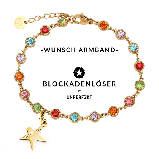 »Wunsch Armband« Blockadenlöser 14K vergoldet mit Steinbesatz und abgebrochenem Stern