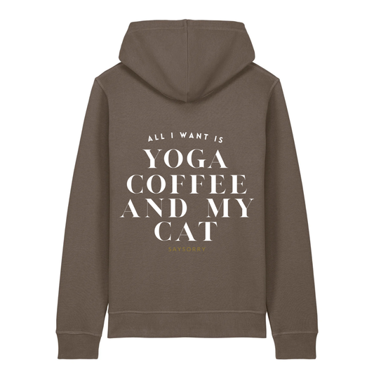 100% Organic unisex Hoodie in vielen Farben »All I need is Yoga Coffee and my Cat«