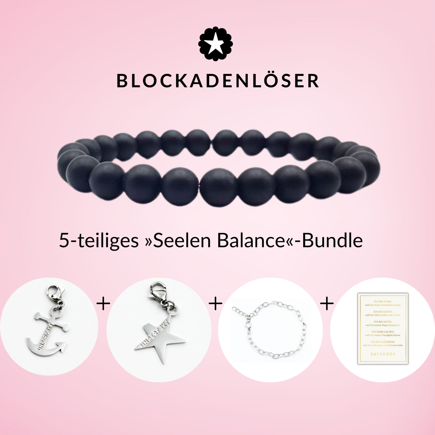 5-teiliges-Bundle: Armband + Stern + Anker + Bettelarmband + Manifest