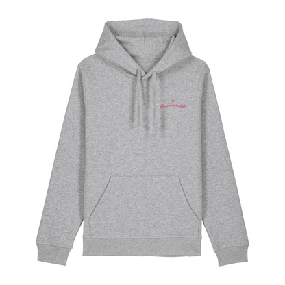 100% Organic unisex Hoodie »Frau Unperfekt« hochwertig in Pink bestickt