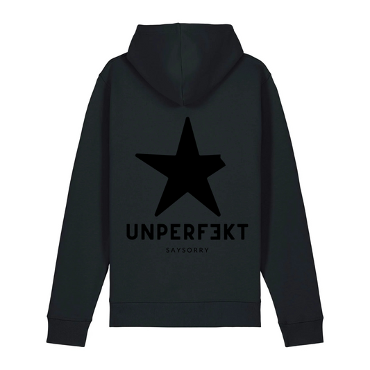 Anthrazit Edition organic unisex Hoodie »unperfekt mit Stern vorne bestickt & hinten bedruckt«