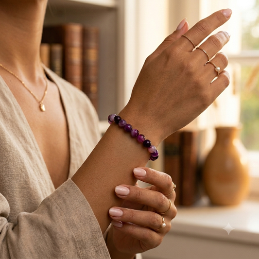 »Don’t Panic« Blockadenlöser-Armband aus echtem Lavendelachat inkl. abgebrochenem Stern