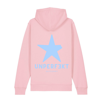 100% Organic unisex Hoodie »Unperfekt Pastell Pink & Blue« vorne bestickt hinten bedruckt