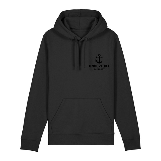 Black Edition organic unisex Hoodie »unperfekt mit Anker vorne bestickt & hinten bedruckt«
