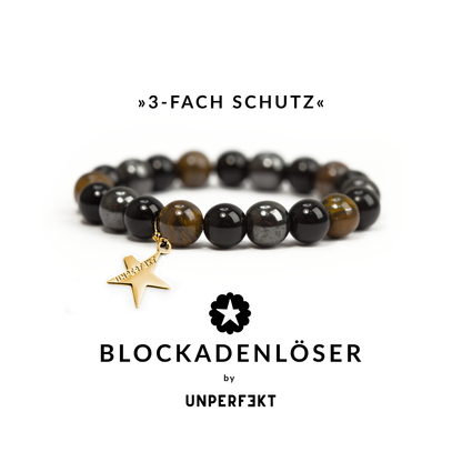 »3-fach Schutz« Blockadenlöser-Armband aus Tigerauge, Hämatit, Obsidian inkl. abgebrochenem Stern