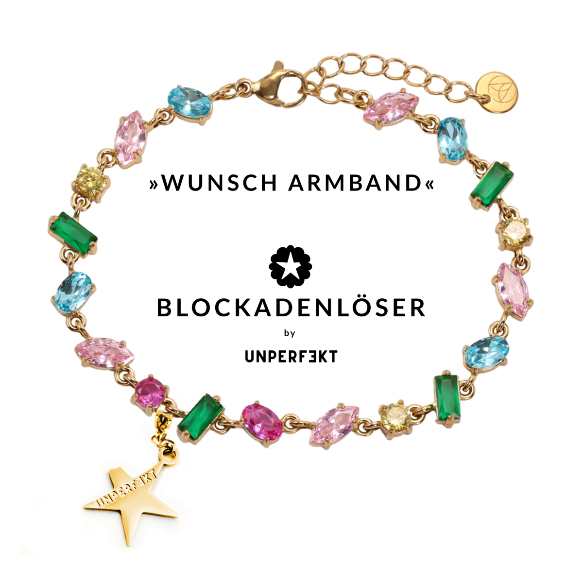 »Zartes Wunsch Armband« Blockadenlöser 14K vergoldet mit Steinbesatz und abgebrochenem Stern