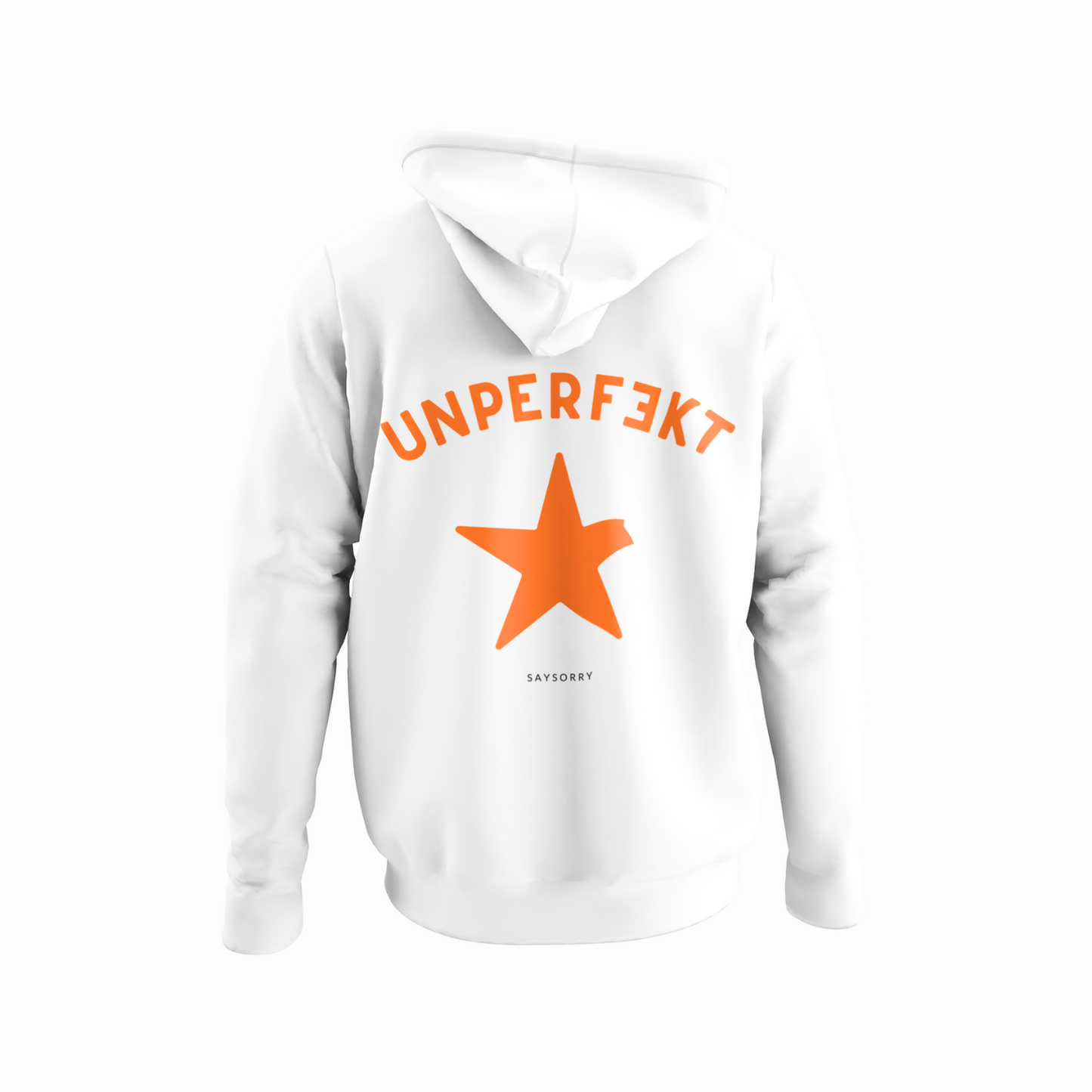 100% Organic unisex Hoodie in vielen Farben »Unperfekt in orangel« Vorne bestickt, hinten bedruckt