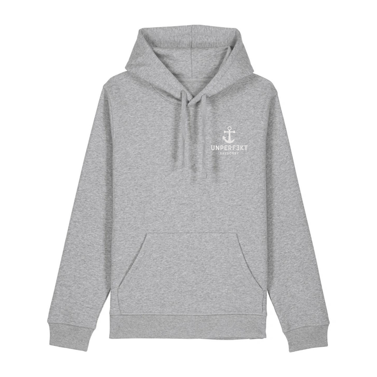 Organic Unisex Hoodie »unperfekt mit Anker« vorne bestickt & hinten bedruckt