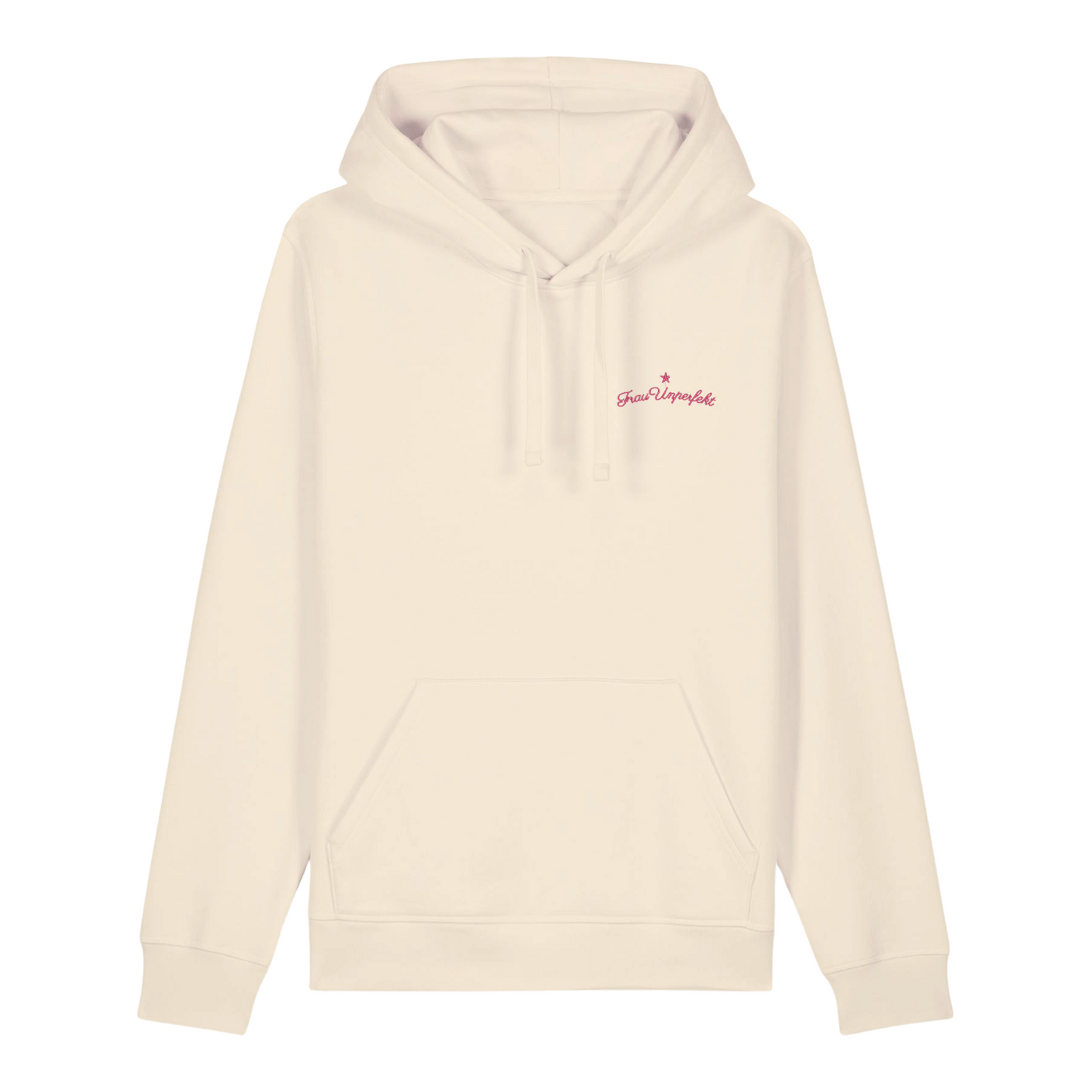 100% Organic unisex Hoodie »Frau Unperfekt« hochwertig in Pink bestickt