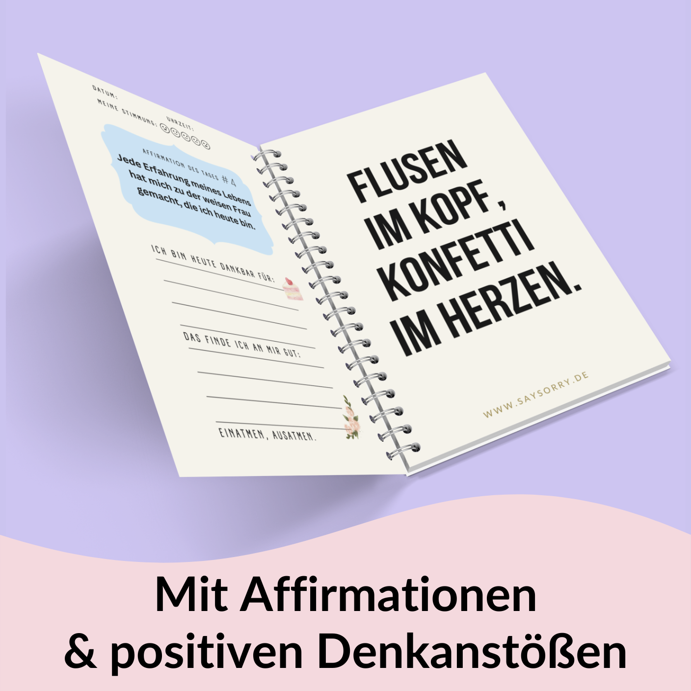 »Dein Affirmations-Journal« für 30 Tage mit 68 farbigen Seiten