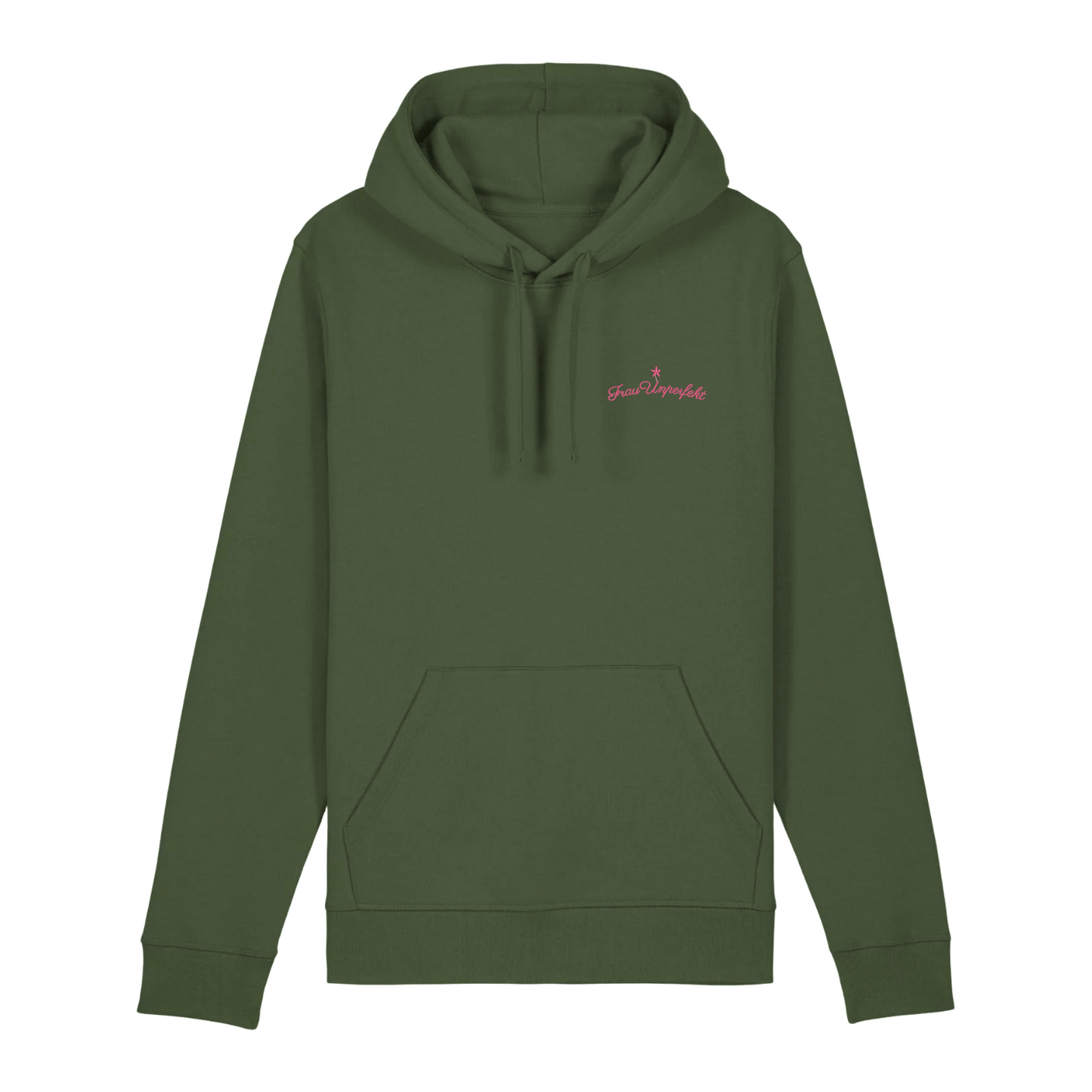100% Organic unisex Hoodie »Frau Unperfekt« hochwertig in Pink bestickt