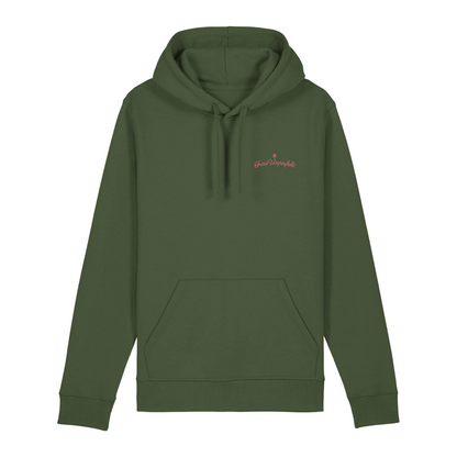 100% Organic unisex Hoodie »Frau Unperfekt« hochwertig in Pink bestickt
