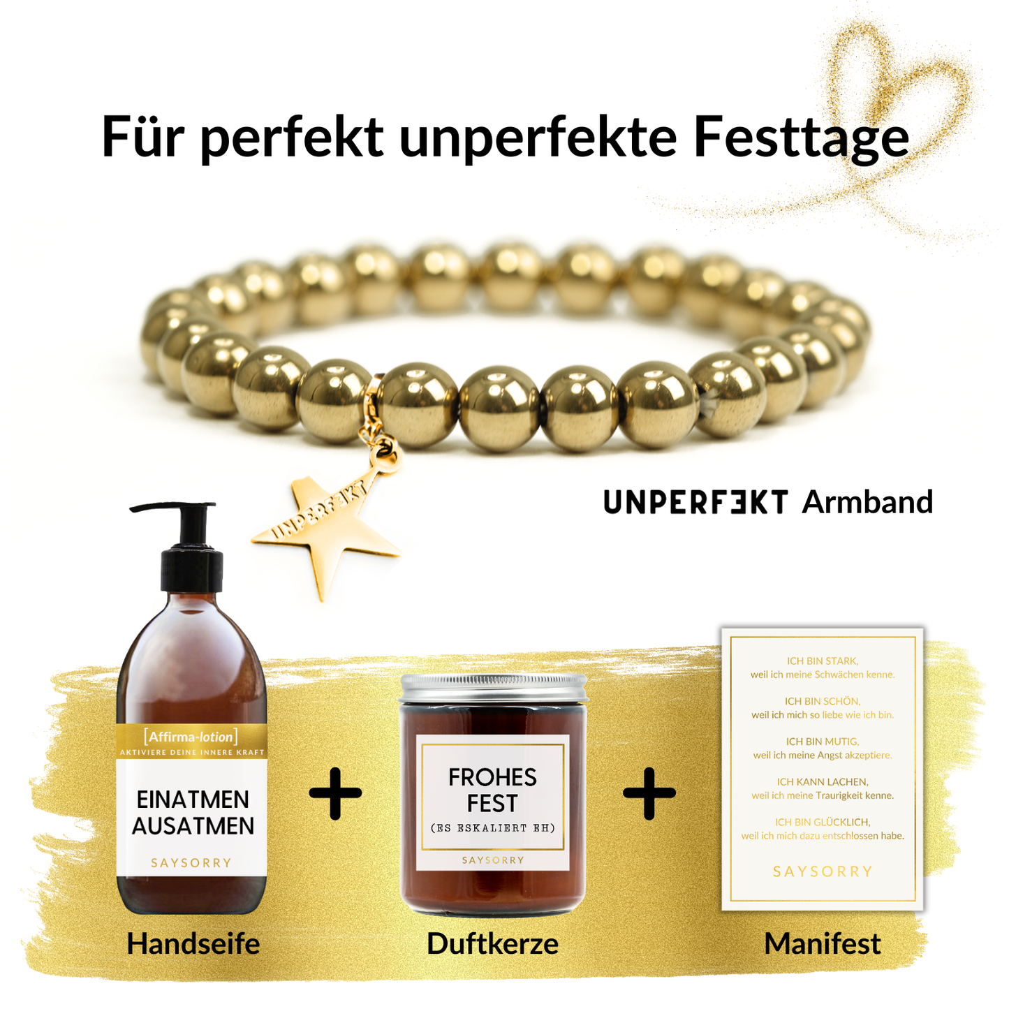 Das perfekt unperfekte Xmas-Bundle: »Mein Neuanfang« Armband + Duftkerze + Handseife + Geschenk
