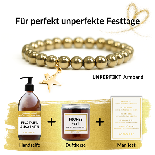 Das perfekt unperfekte Xmas-Bundle: »Mein Neuanfang« Armband + Duftkerze + Handseife + Geschenk