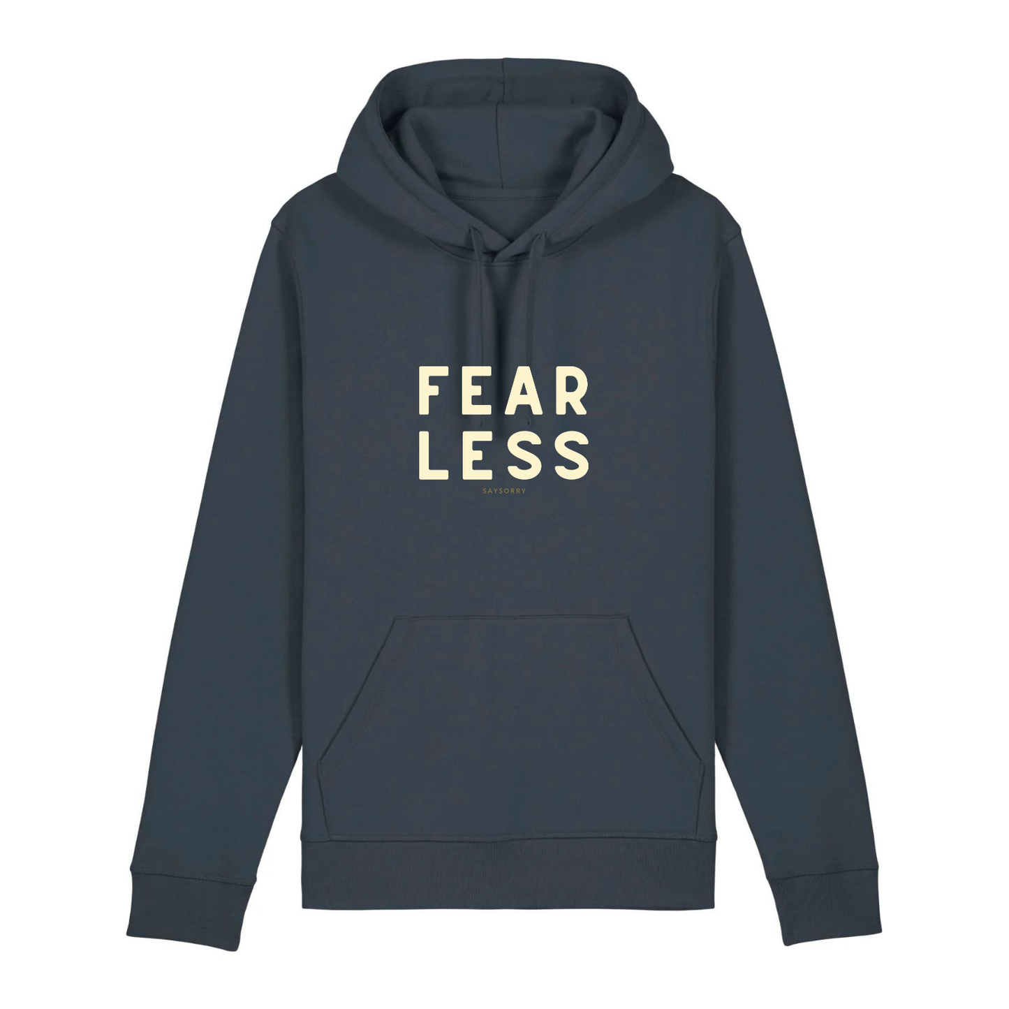 100% Organic unisex Hoodie in vielen Farben »Fearless« vorne hochwertig bedruckt