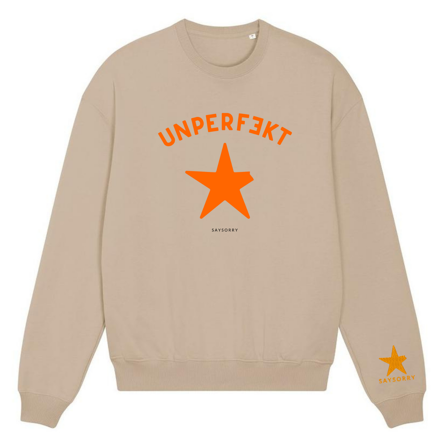 Organic Oversize Pullover »unperfekt Stern« vorne bedruckt und am Ärmel bestickt