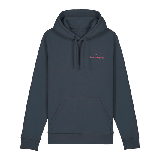 100% Organic unisex Hoodie »Frau Unperfekt« hochwertig in Pink bestickt