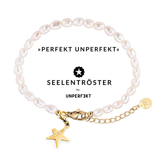 »Ich bin perfekt unperfekt« Seelentröster-Armband aus echten Süßwasserperlen und abgebrochenem Stern