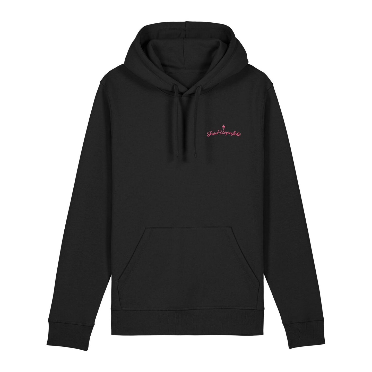 100% Organic unisex Hoodie »Frau Unperfekt« hochwertig in Pink bestickt